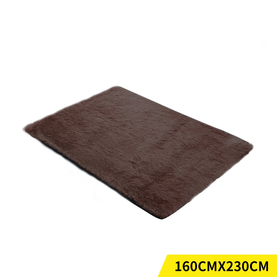 Designer Soft Shag Shaggy Floor Confetti Rug in coffee color, showcasing its plush texture and non-slip silicone bottom.