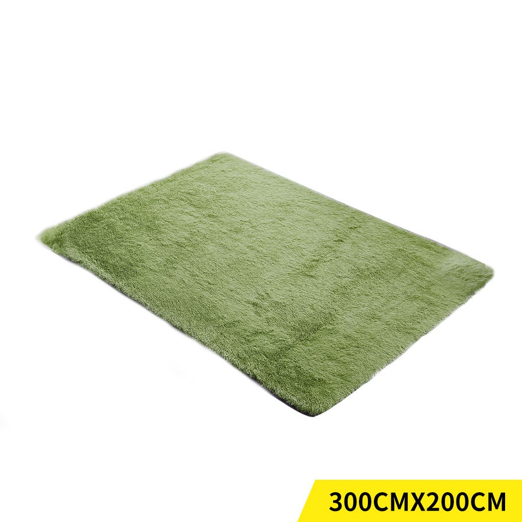 Designer Soft Shag Shaggy Floor Confetti Rug in vibrant green, showcasing its plush texture and non-slip silicone bottom.