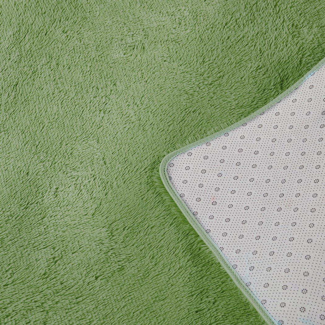 Designer Soft Shag Shaggy Floor Confetti Rug in vibrant green, showcasing its plush texture and non-slip silicone bottom.
