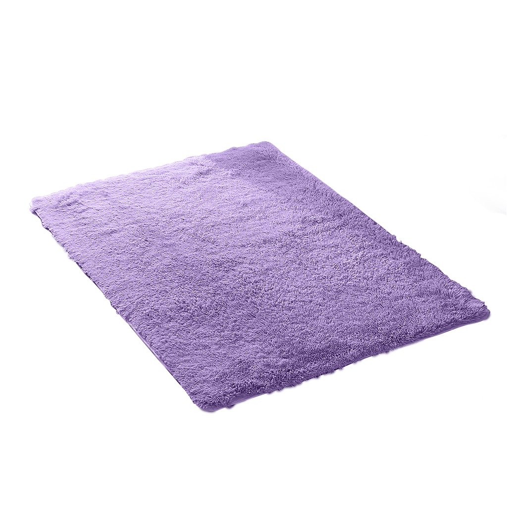Designer Soft Shag Shaggy Floor Confetti Rug in purple, showcasing its plush texture and non-slip silicone bottom.