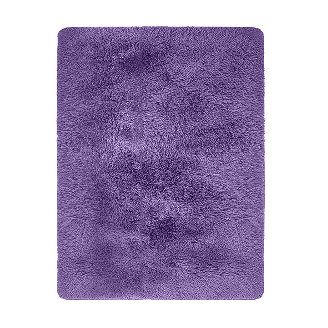 Designer Soft Shag Shaggy Floor Confetti Rug in purple, showcasing its plush texture and non-slip silicone bottom.
