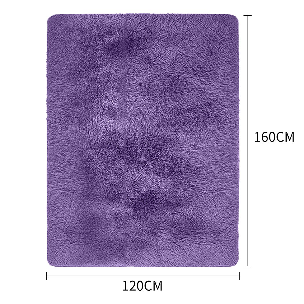 Designer Soft Shag Shaggy Floor Confetti Rug in purple, showcasing its plush texture and non-slip silicone bottom.
