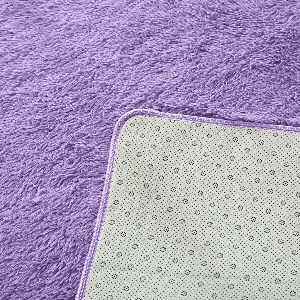 Designer Soft Shag Shaggy Floor Confetti Rug in purple, showcasing its plush texture and non-slip silicone bottom.