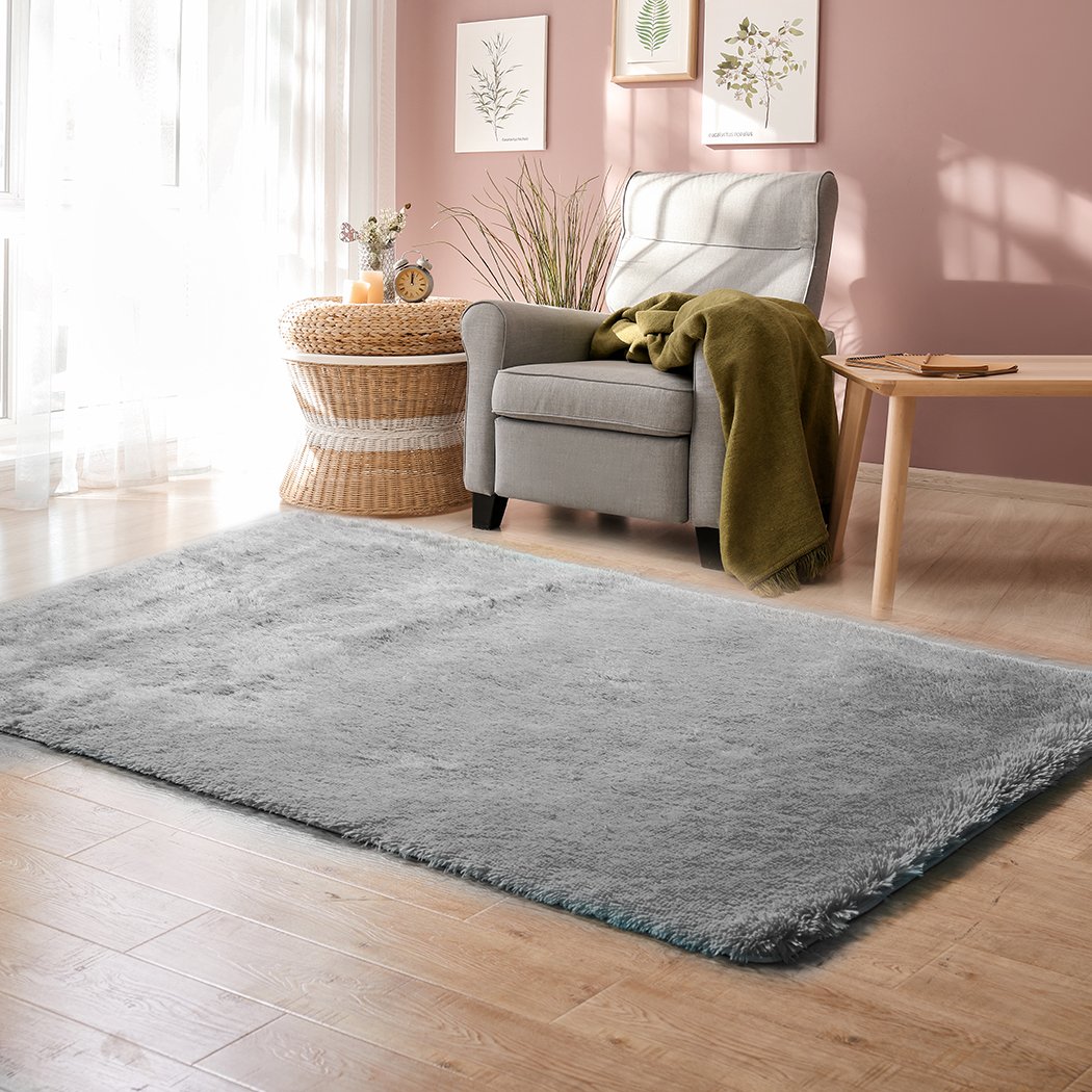 Designer Soft Shag Shaggy Floor Confetti Rug in grey, showcasing its plush texture and non-slip silicone bottom.