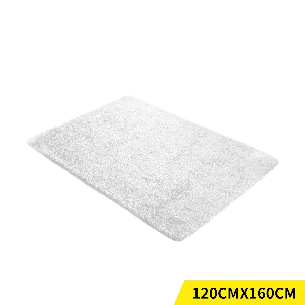 Designer Soft Shag Shaggy Floor Confetti Rug in white, showcasing its plush texture and non-slip silicone bottom, perfect for home decor.