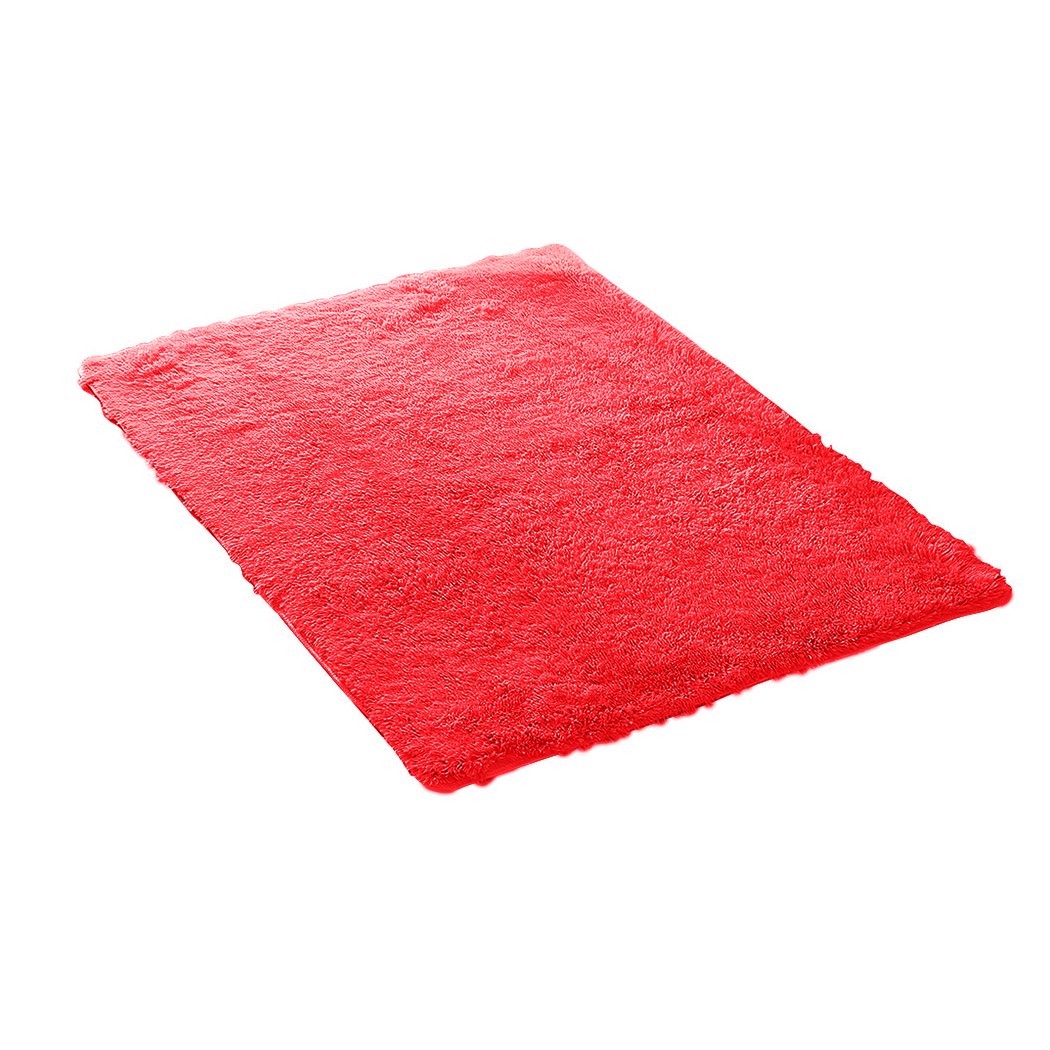 Designer Soft Shag Shaggy Floor Confetti Rug in vibrant red, showcasing its plush texture and non-slip silicone bottom.