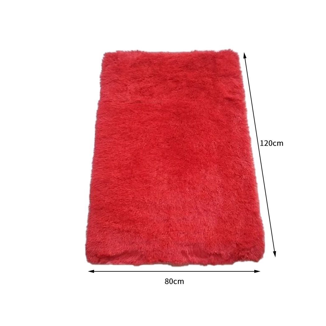Designer Soft Shag Shaggy Floor Confetti Rug in vibrant red, showcasing its plush texture and non-slip silicone bottom.