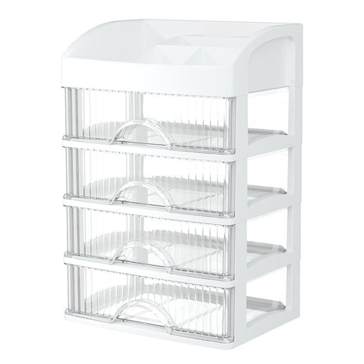 Multi-layer desktop drawer organizer for cosmetics and jewelry, featuring transparent compartments and a sturdy design.