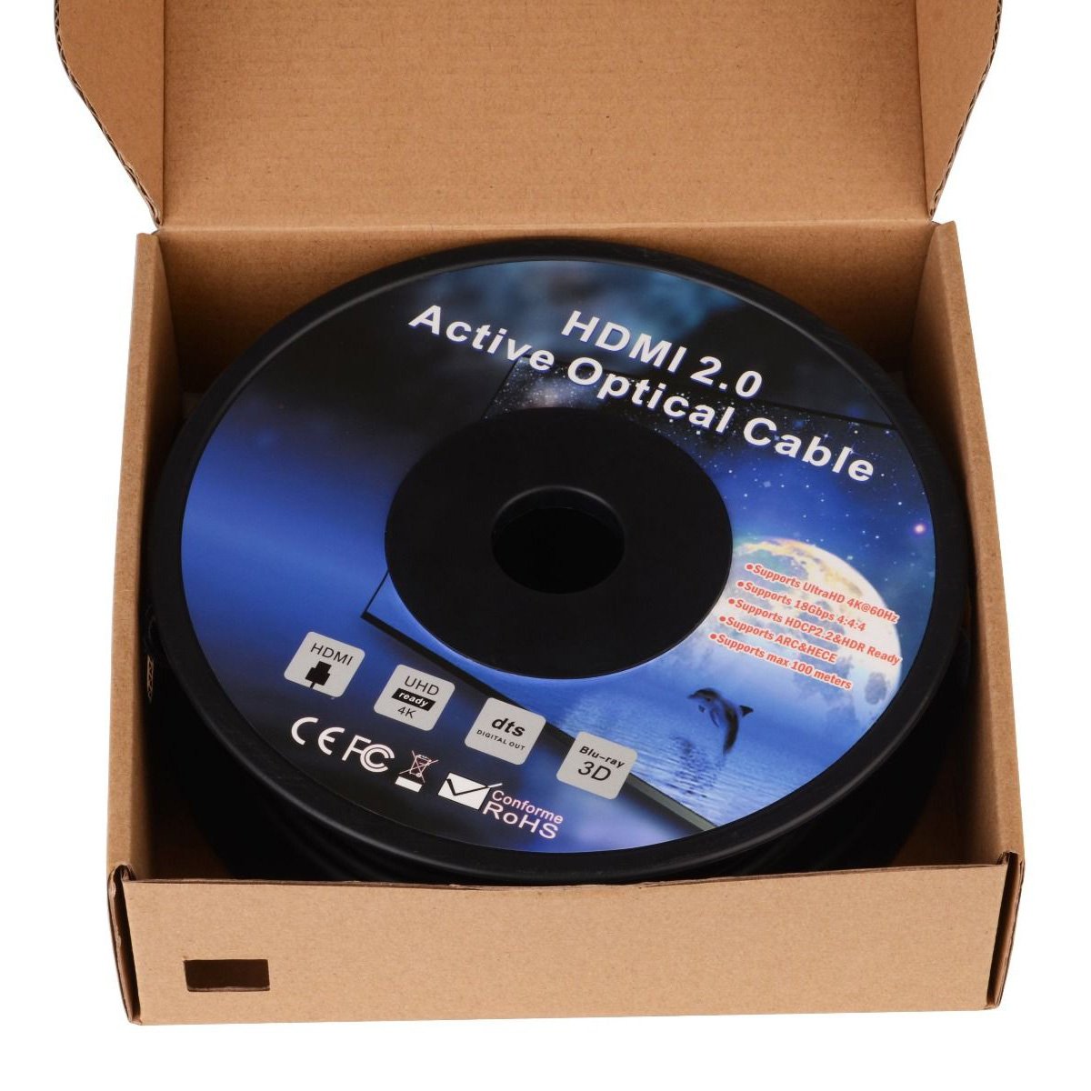 Detachable 70m Premium High Speed HDMI® cable with Ethernet, showcasing its lightweight and flexible design, ideal for long-distance installations.