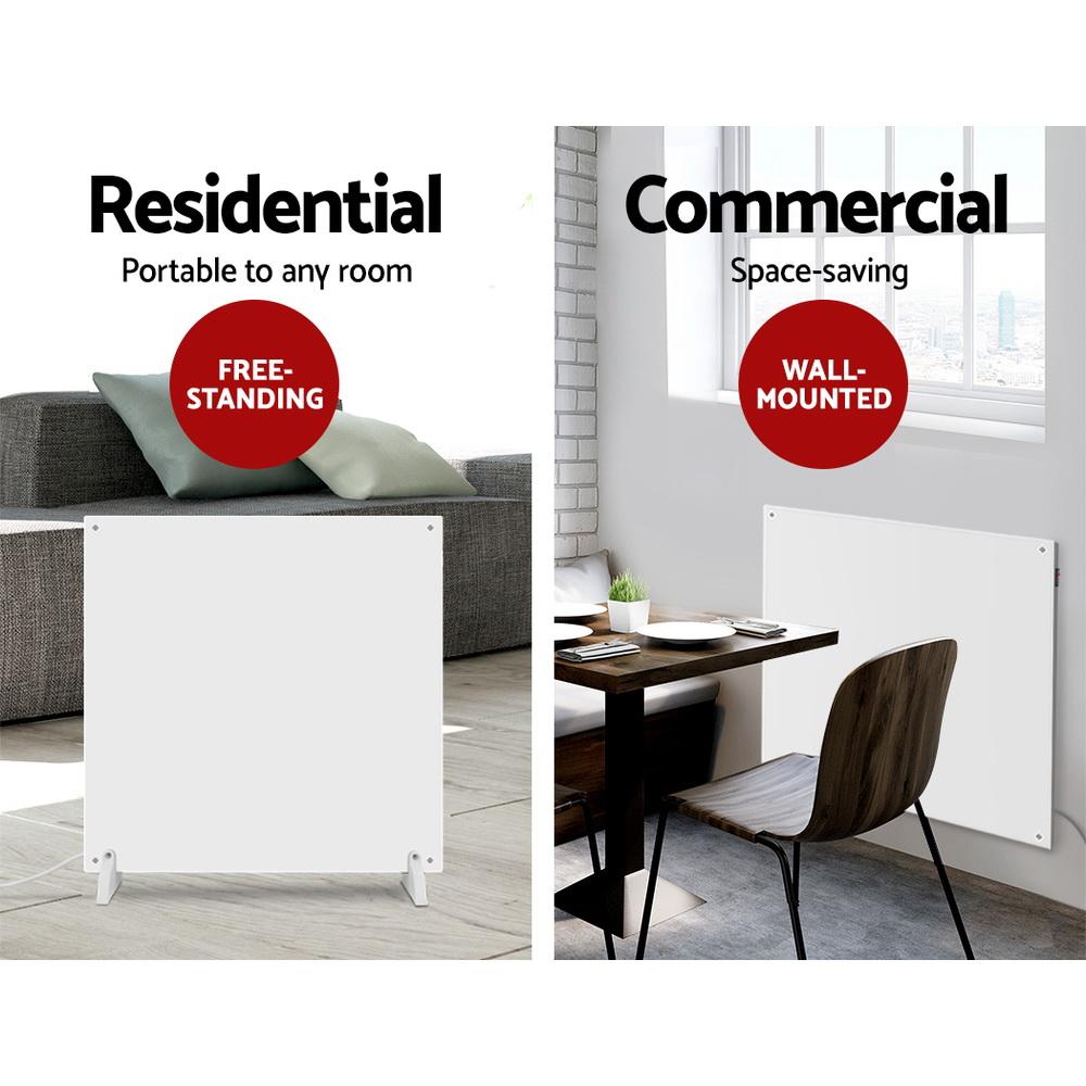 Devanti 450W Metal Wall Mount Panel Heater in a sleek design, showcasing its portable and slimline features, ideal for small spaces.