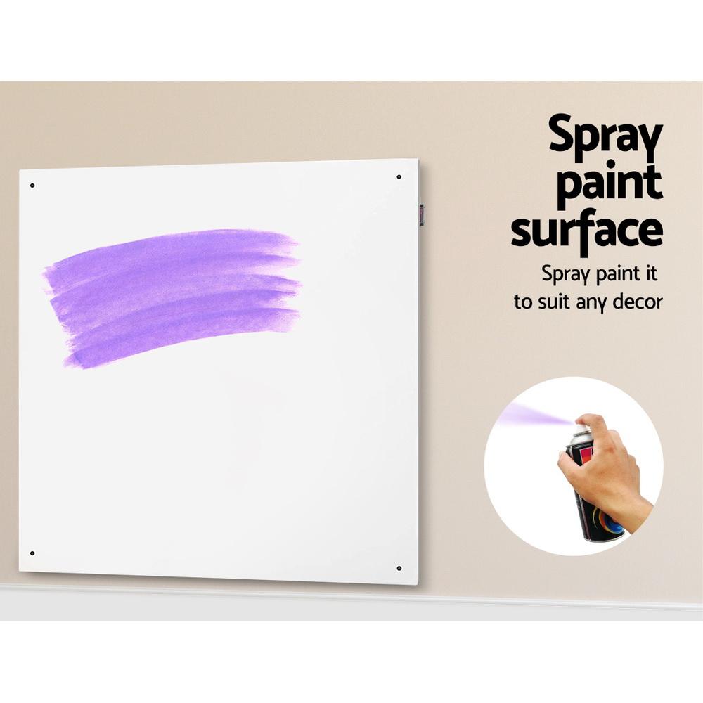 Devanti 450W Metal Wall Mount Panel Heater in a sleek design, showcasing its portable and slimline features, ideal for small spaces.