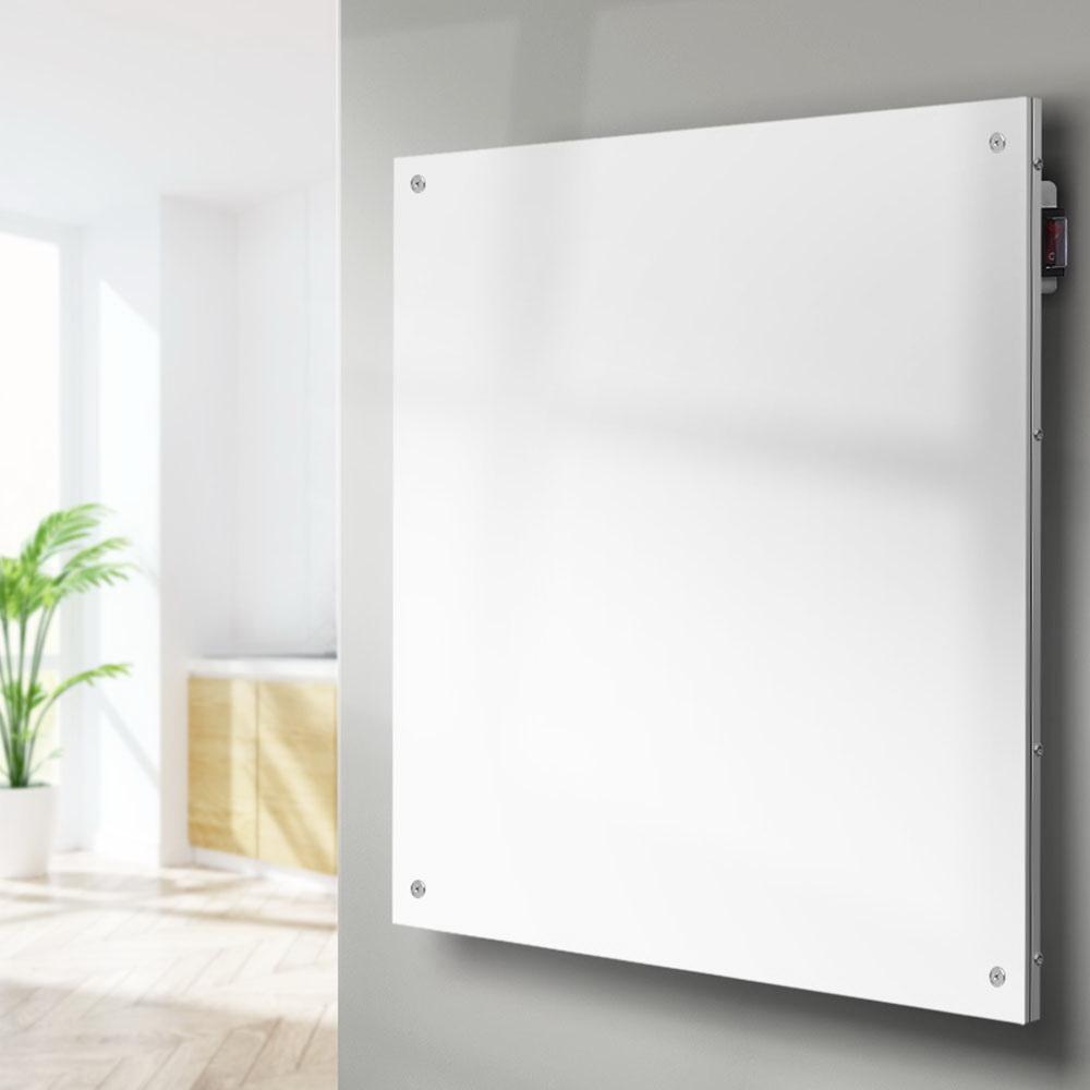 Devanti 450W Metal Wall Mount Panel Heater in a sleek design, showcasing its portable and slimline features, ideal for small spaces.