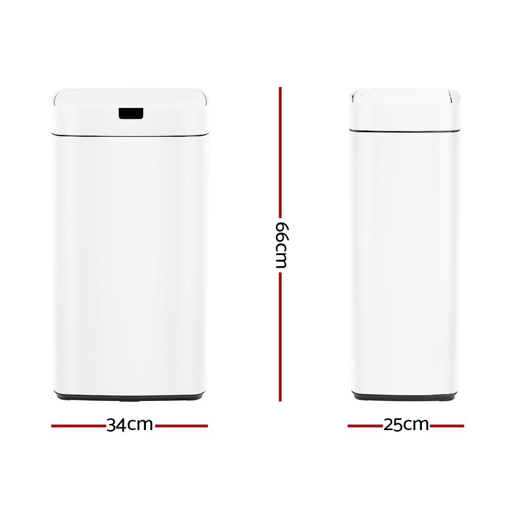 Devanti 45L Sensor Bin in white, featuring a sleek design and motion sensor lid for hands-free operation.