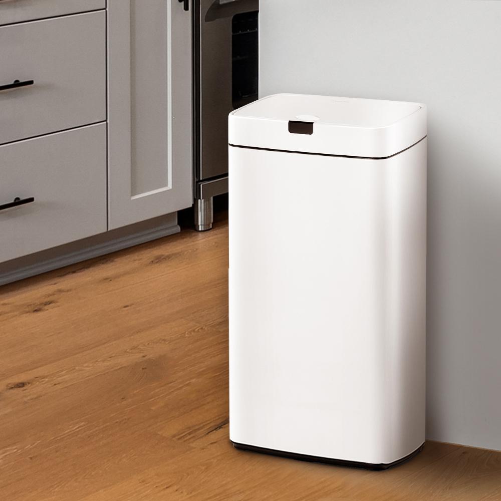 Devanti 45L Sensor Bin in white, featuring a sleek design and motion sensor lid for hands-free operation.