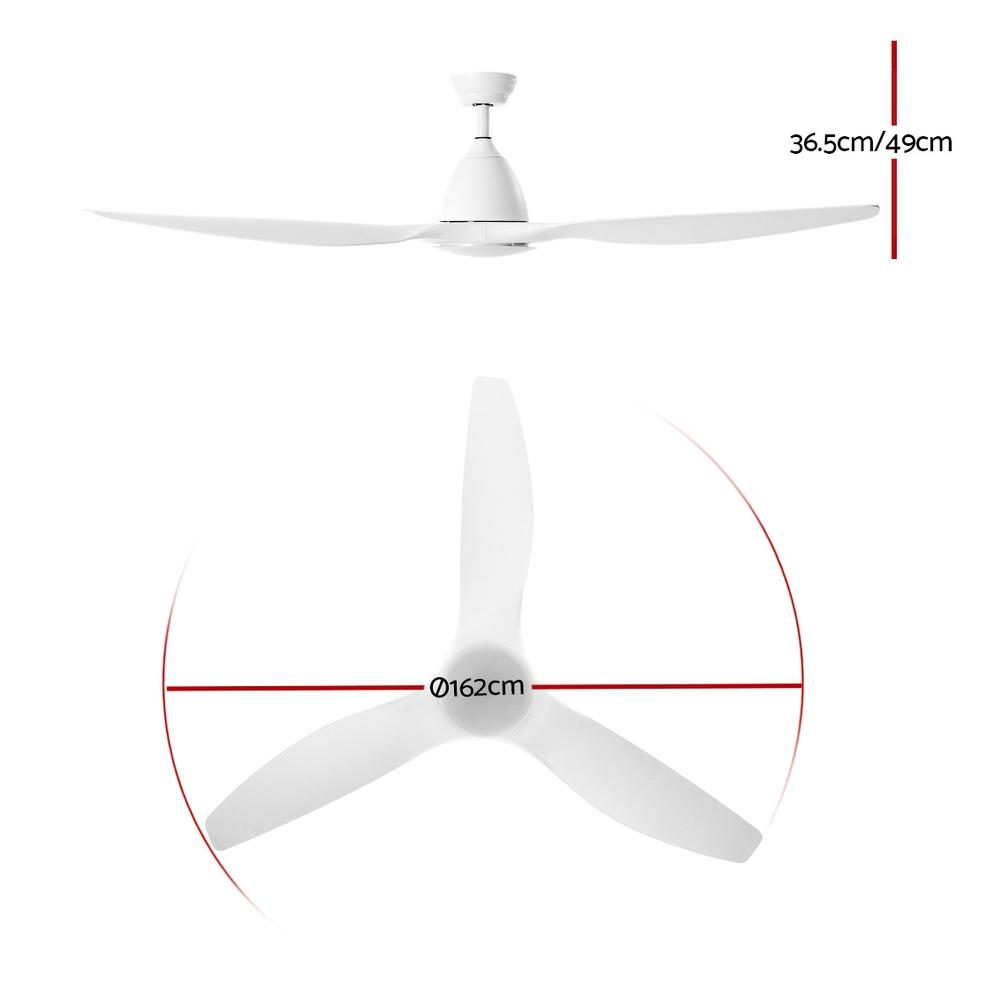 Devanti 64'' DC Motor Ceiling Fan with LED light and remote control, showcasing its sleek design and modern features.