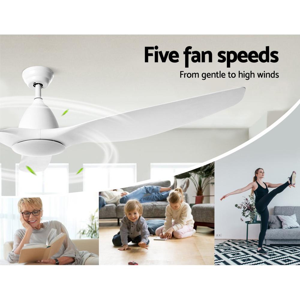 Devanti 64'' DC Motor Ceiling Fan with LED light and remote control, showcasing its sleek design and modern features.