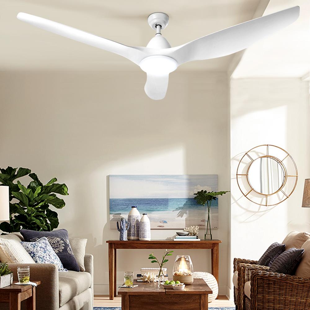 Devanti 64'' DC Motor Ceiling Fan with LED light and remote control, showcasing its sleek design and modern features.