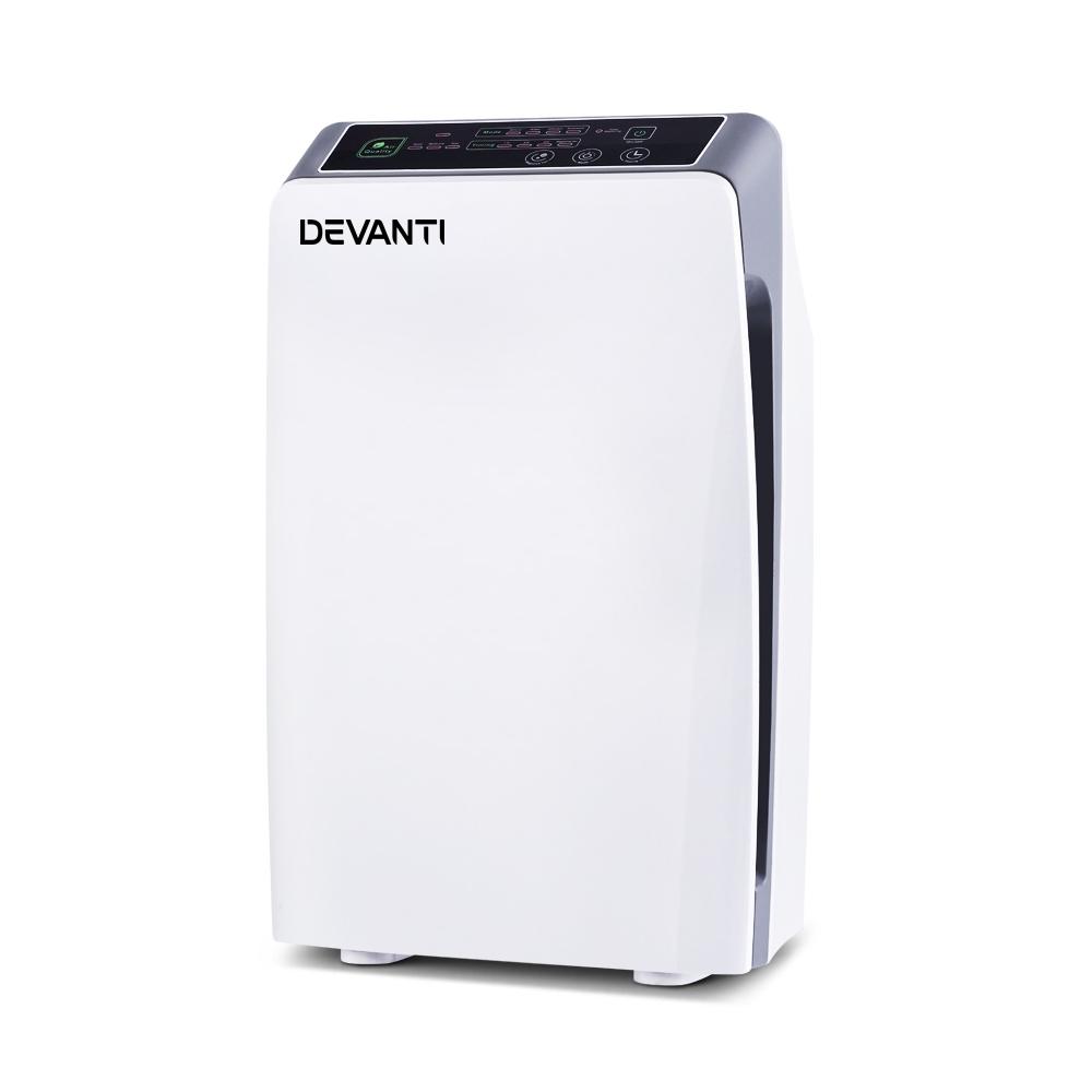 Devanti Air Purifier with HEPA filter and remote control, designed for cleaner indoor air.