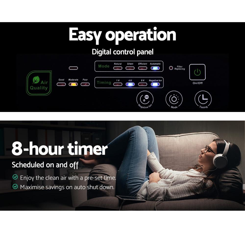 Devanti Air Purifier with HEPA filter and remote control, designed for cleaner indoor air.