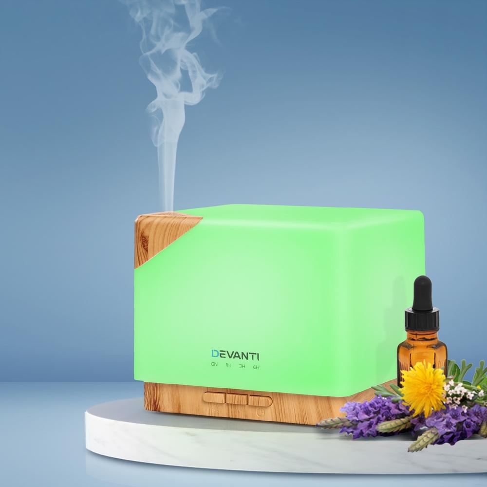 DEVANTi Aroma Diffuser Air Humidifier with light wood grain design, showcasing its sleek and modern appearance.