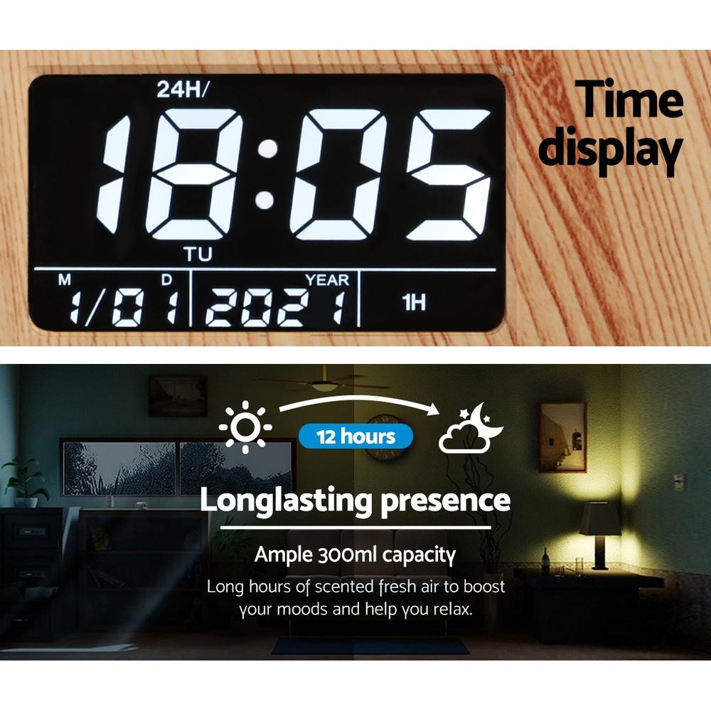 Devanti Aroma Diffuser in light wood grain design, showcasing its sleek and modern look with LED lights.