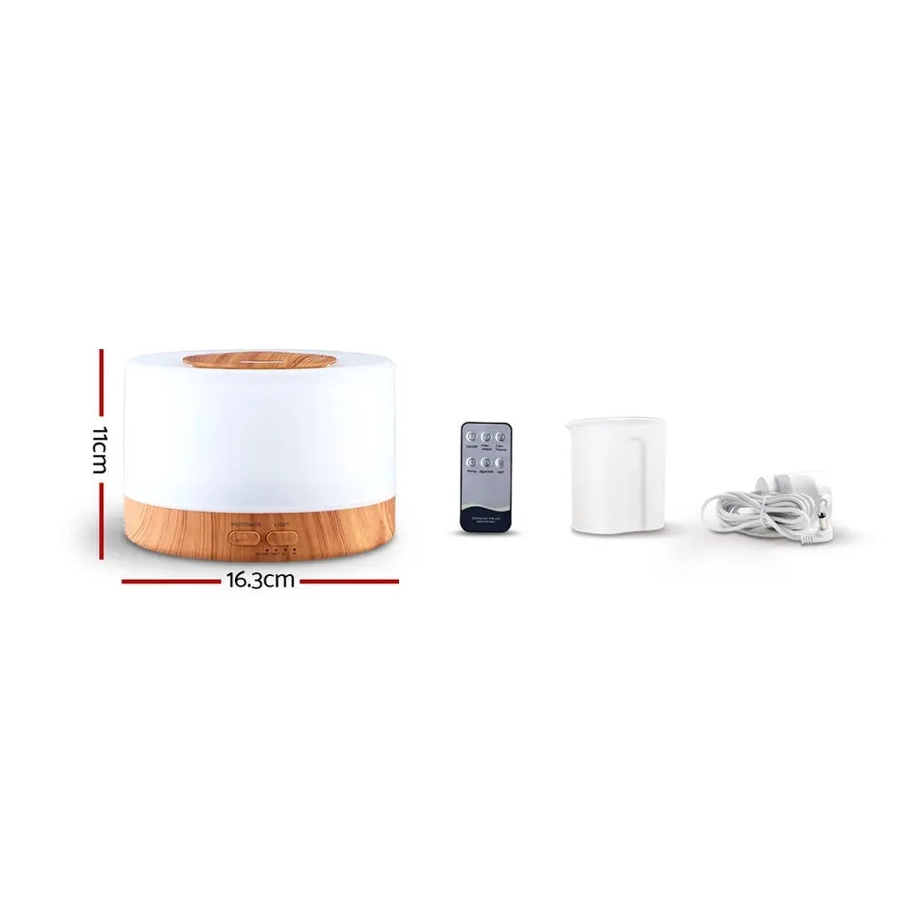 DEVANTI Aroma Diffuser featuring a sleek semi-transparent design with LED night light and remote control functionality.
