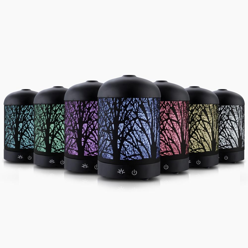 DEVANTI Aroma Diffuser featuring an enchanted forest pattern and LED night light, designed for aromatherapy and air purification.