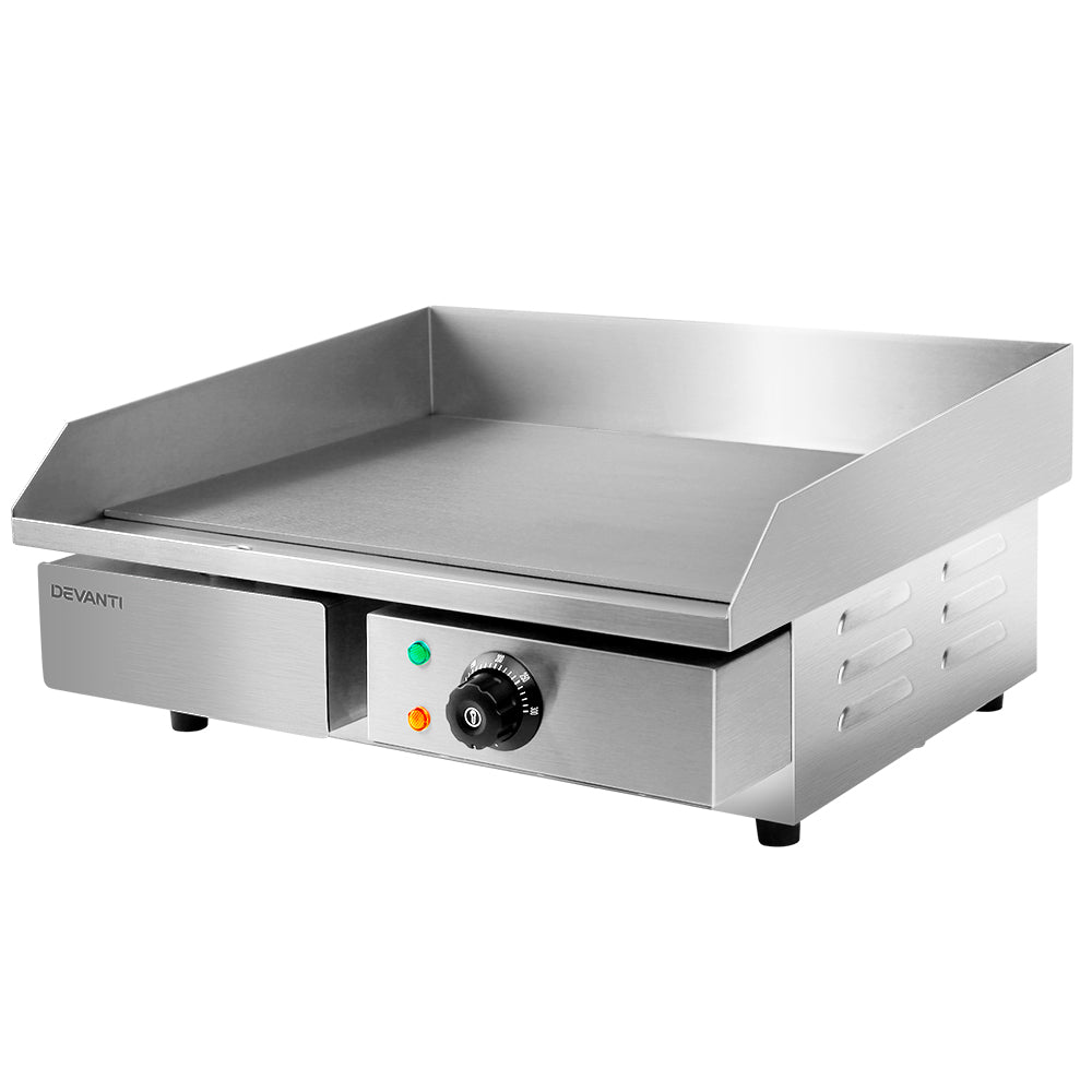 Devanti Commercial Electric Griddle BBQ Grill Pan with stainless steel finish and large cooking surface, ideal for BBQ parties.