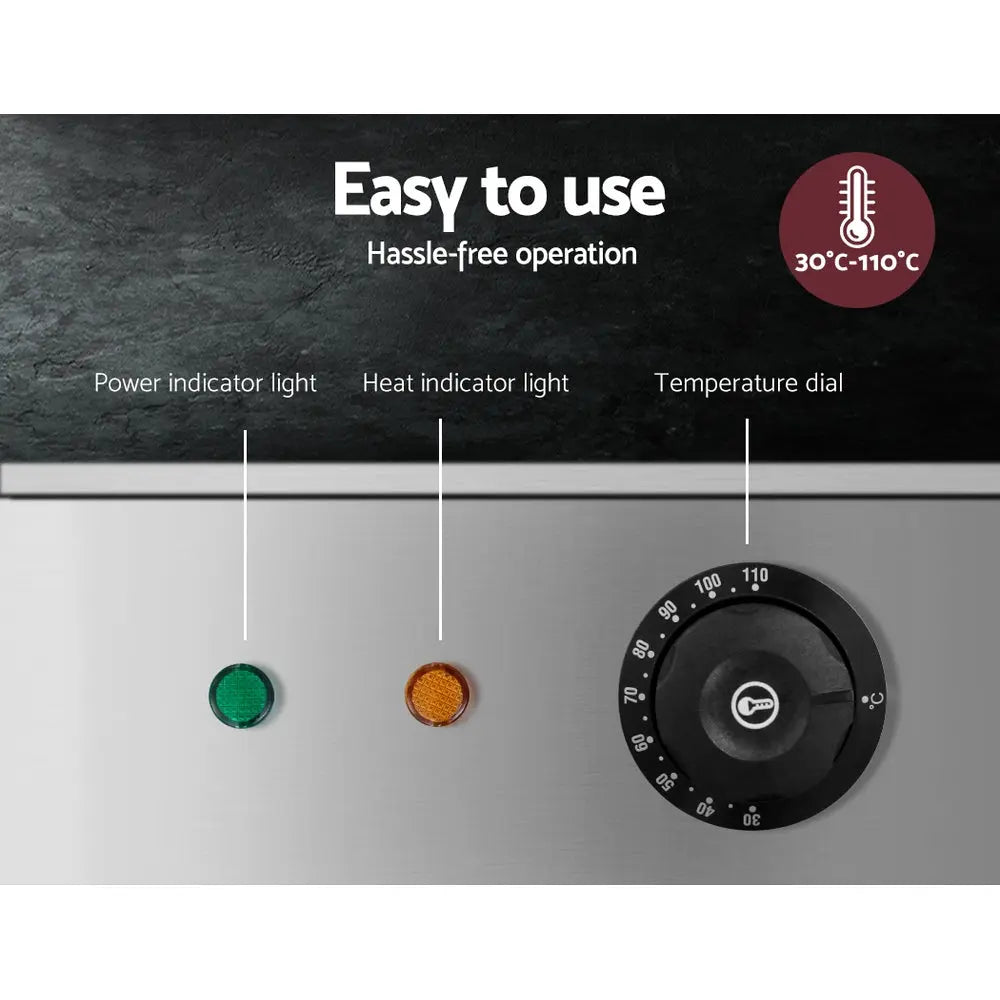 Devanti Commercial Food Warmer Bain Marie with three stainless steel pans and tempered glass doors, designed for buffet and catering use.