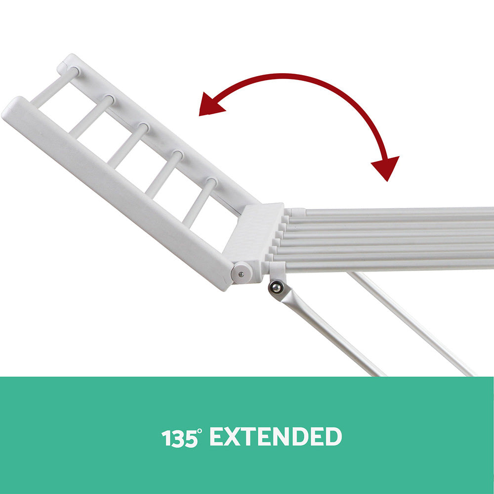 Devanti Electric Heated Towel Rail Clothes Rack with 18 heated rods, portable and foldable design for efficient drying of clothes and towels.