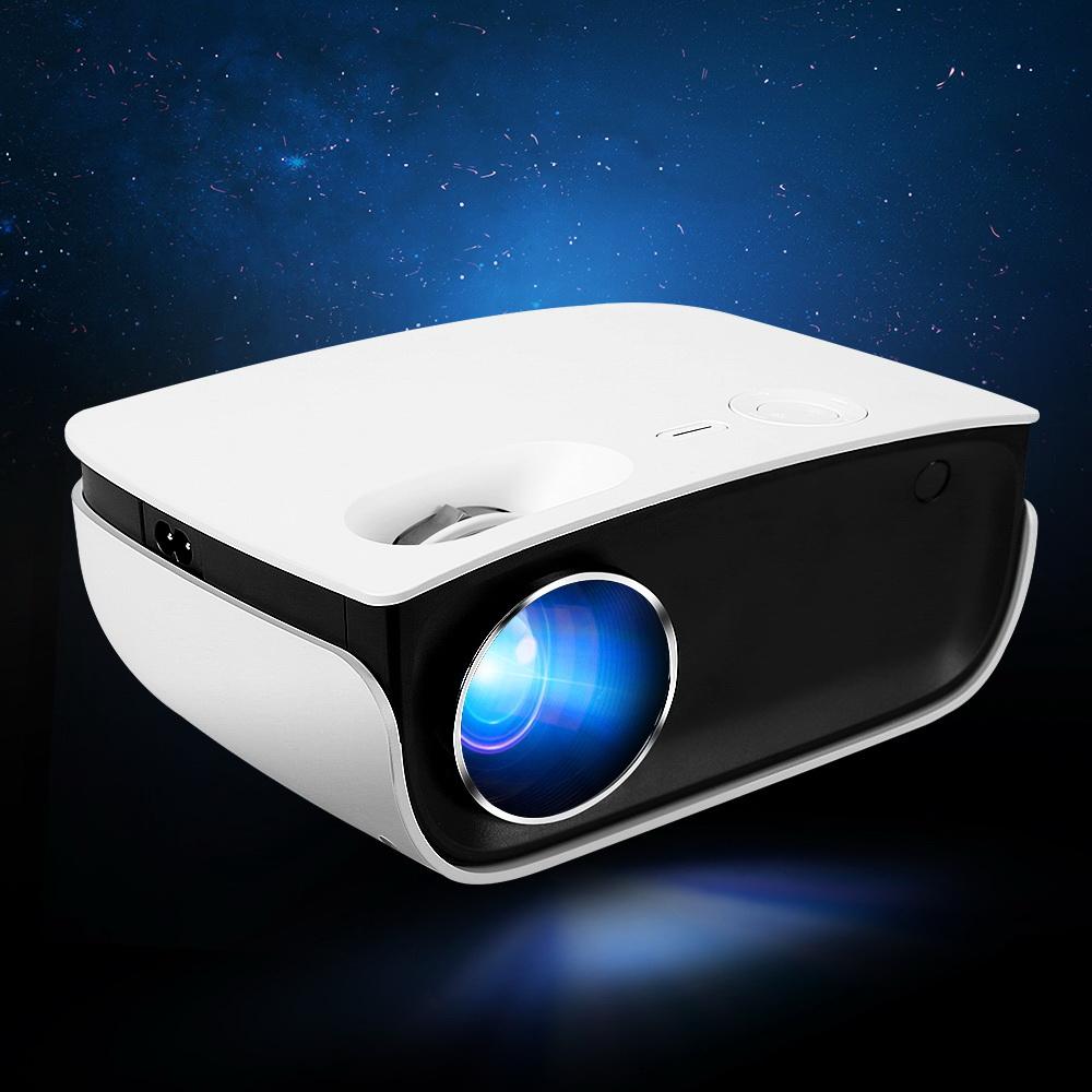 Devanti Mini Video Projector showcasing its sleek design and connectivity ports, ideal for portable HD entertainment.