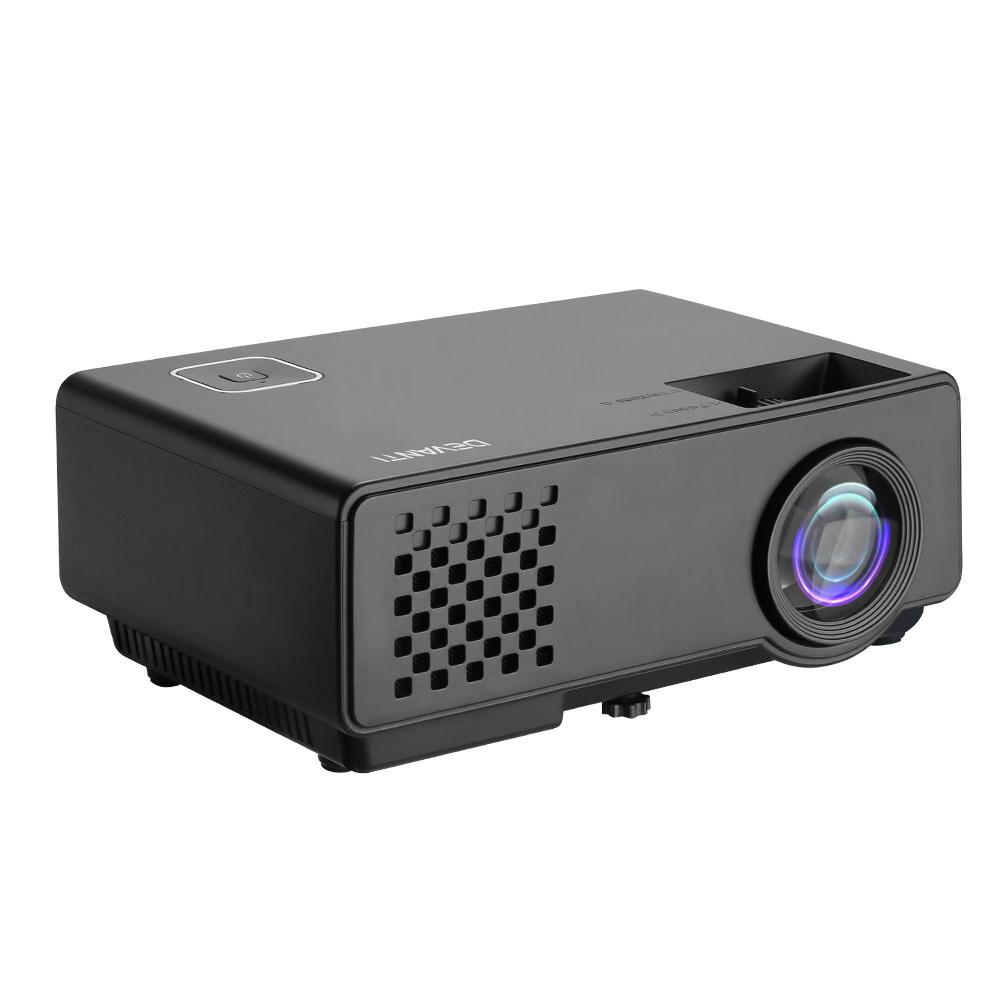 Devanti Mini Video Projector showcasing its sleek design and connectivity ports, ideal for home entertainment.