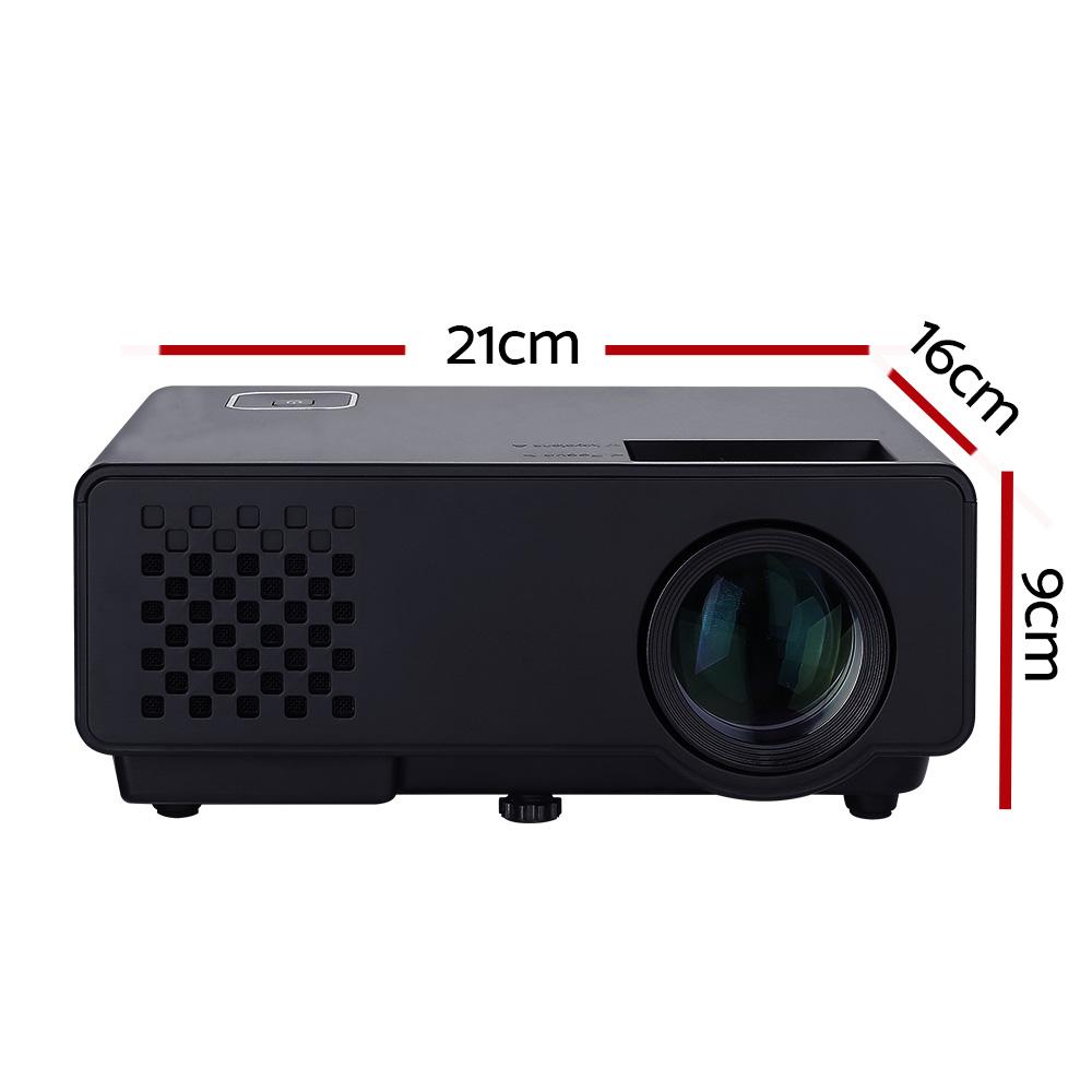 Devanti Mini Video Projector showcasing its sleek design and connectivity ports, ideal for home entertainment.