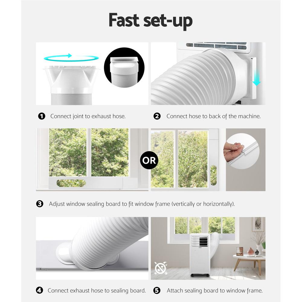 Devanti Portable Air Conditioner in white, showcasing its sleek design and remote control, ideal for cooling small to medium rooms.