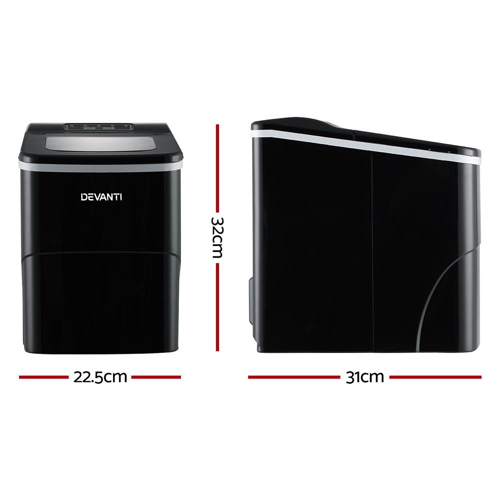DEVANTi Portable Ice Cube Maker Machine in black, showcasing its sleek design and LED control panel.