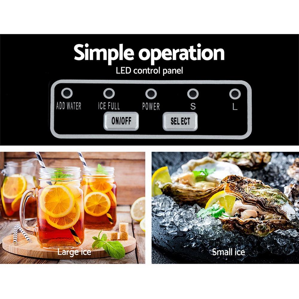 DEVANTi Portable Ice Cube Maker Machine in black, showcasing its sleek design and LED control panel.