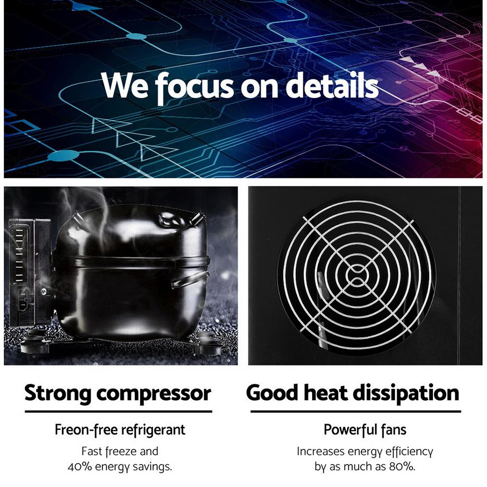 DEVANTi Portable Ice Cube Maker Machine in black, showcasing its sleek design and LED control panel.