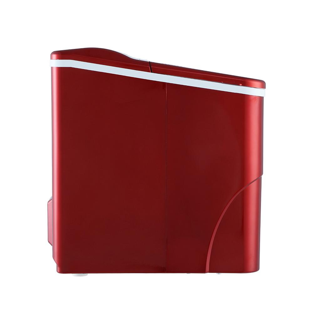DEVANTi Portable Ice Cube Maker Machine in red, showcasing its sleek design and LED control panel.