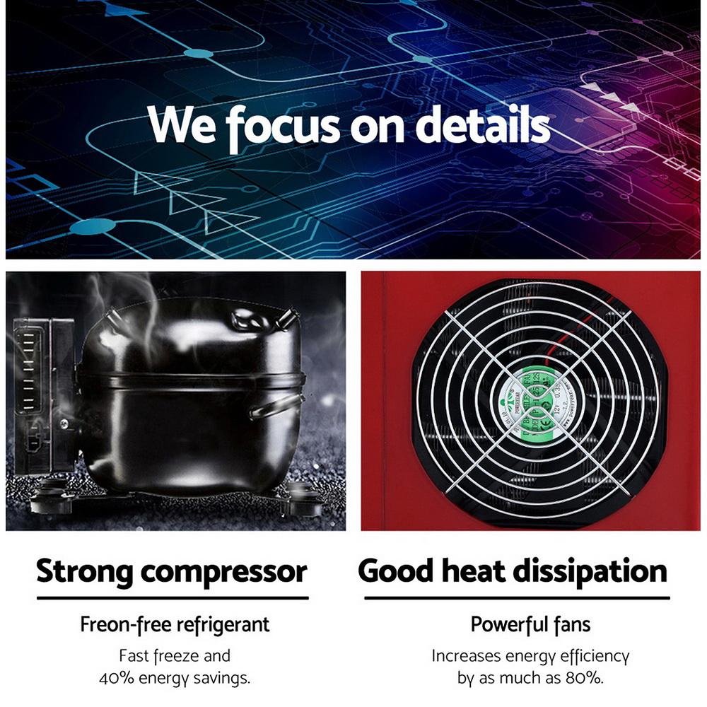 DEVANTi Portable Ice Cube Maker Machine in red, showcasing its sleek design and LED control panel.