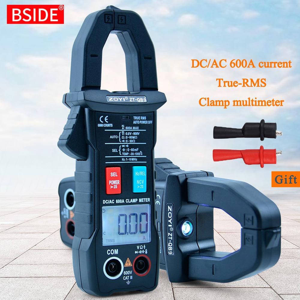 Digital Clamp Meter 600A with True RMS and smart plier design, featuring a digital display and various measurement functions.