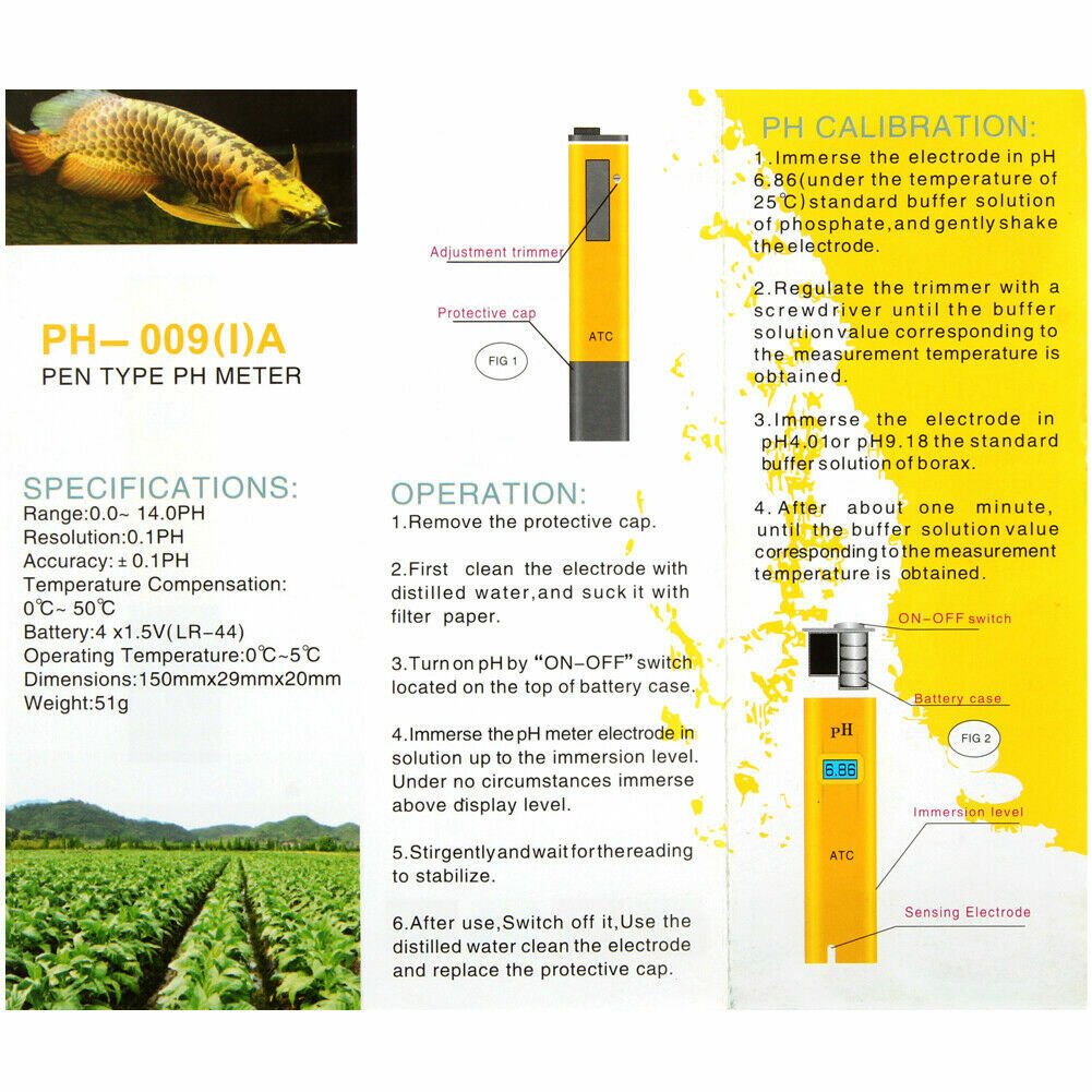 Digital Electric PH Meter LCD Tester designed for hydroponics and aquarium water testing, featuring a compact design and LCD display.