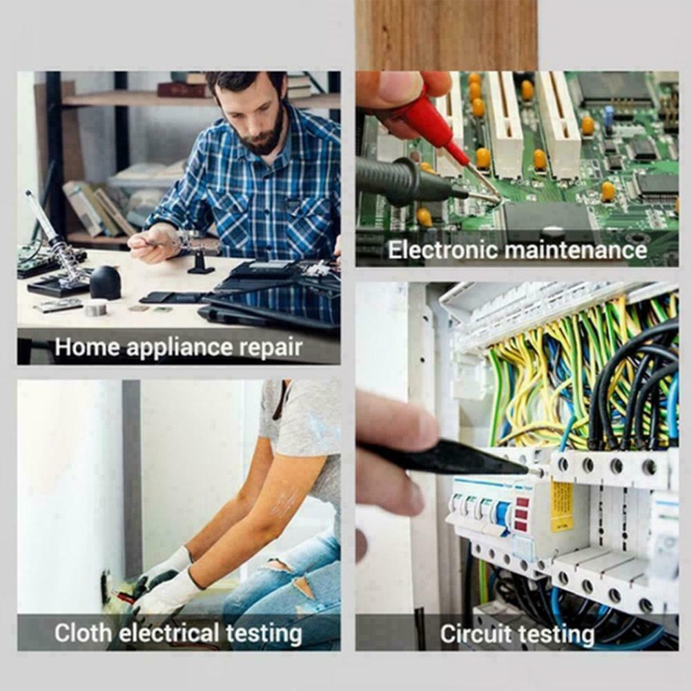 Digital Multimeter XL830L displaying various electrical measurements with probe cables attached.