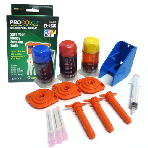DIY Refill Kit for Lexmark 18L0042 featuring premium Sensient ink and refill tools.