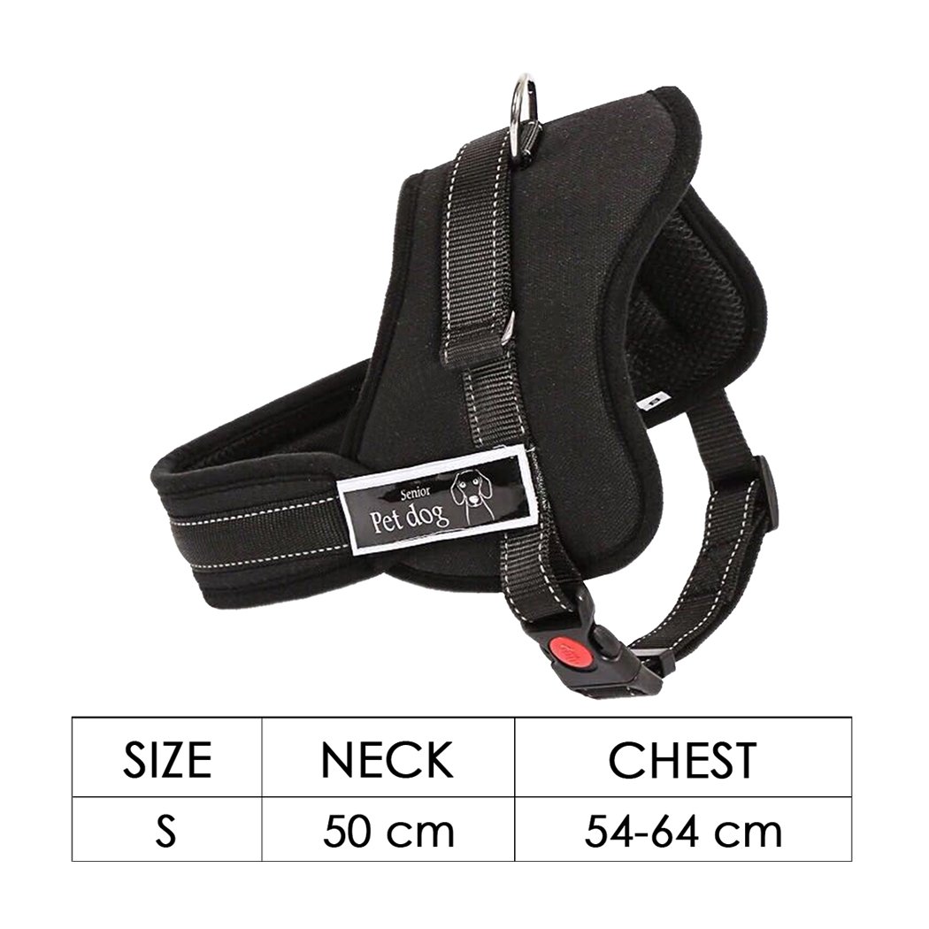 Dog Adjustable Harness in black with meshed surface and integrated hand grip, designed for comfort and control during training.