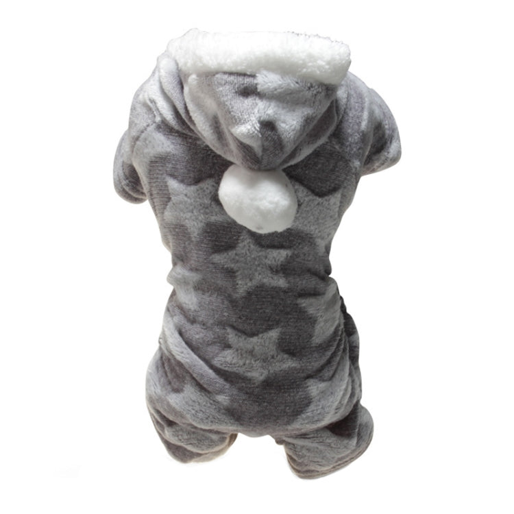 Cute dog wearing a warm flannel hooded outfit made of soft coral fleece, showcasing a stylish cap ball design.