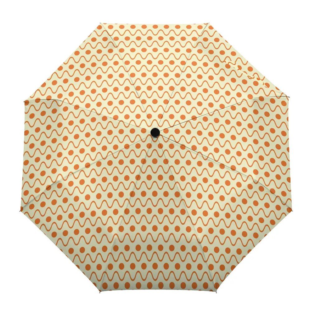 Dot Red Beige Fully-automatic Rain Umbrella, showcasing a stylish design with eight sturdy ribs and a compact folding mechanism.