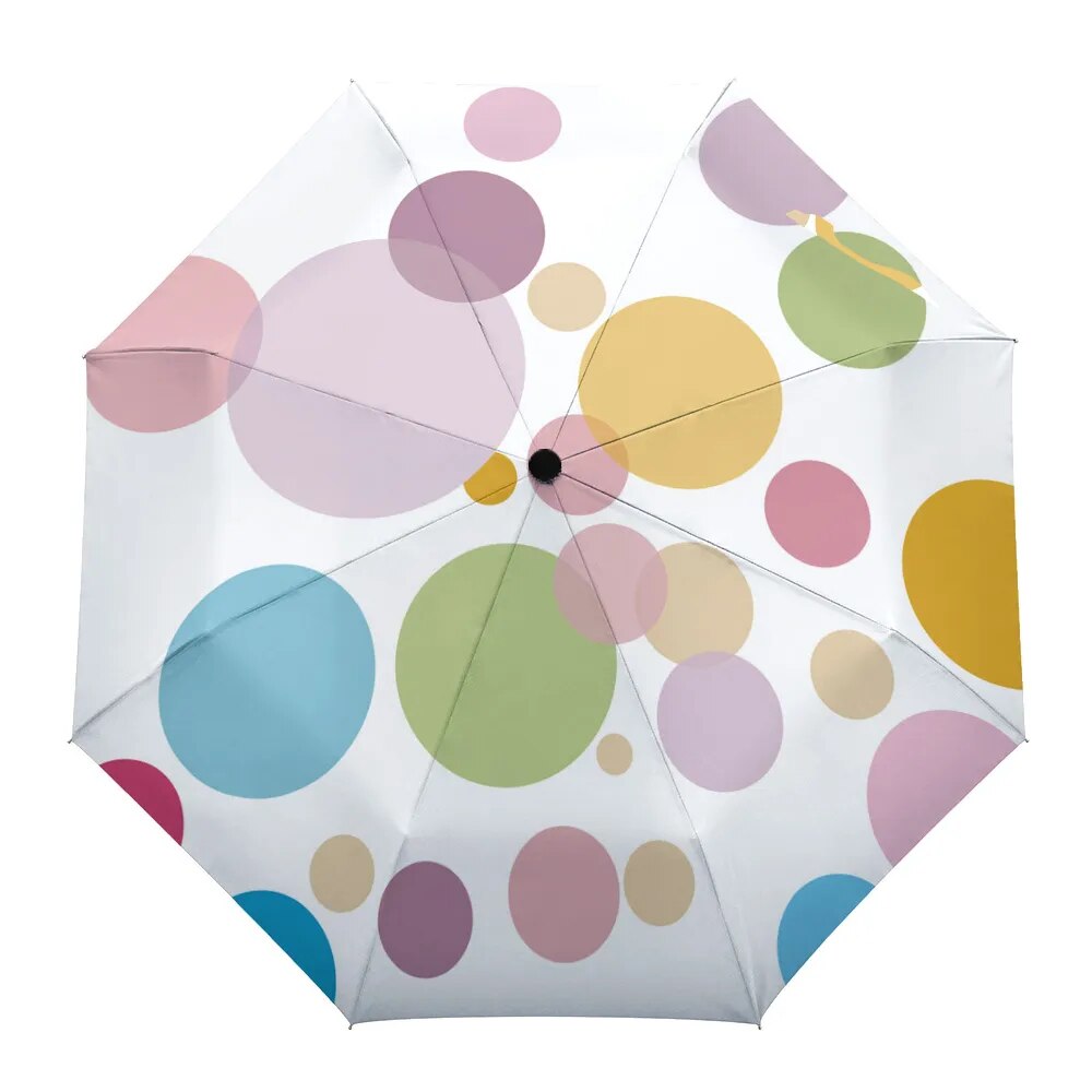 Dot Red Beige Fully-automatic Rain Umbrella, showcasing a stylish design with eight sturdy ribs and a compact folding mechanism.