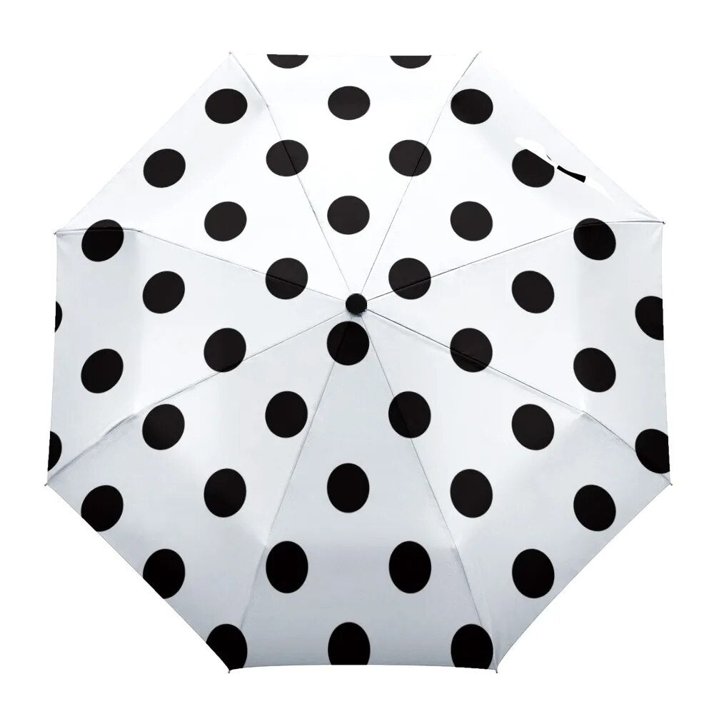 Dot Red Beige Fully-automatic Rain Umbrella, showcasing a stylish design with eight sturdy ribs and a compact folding mechanism.