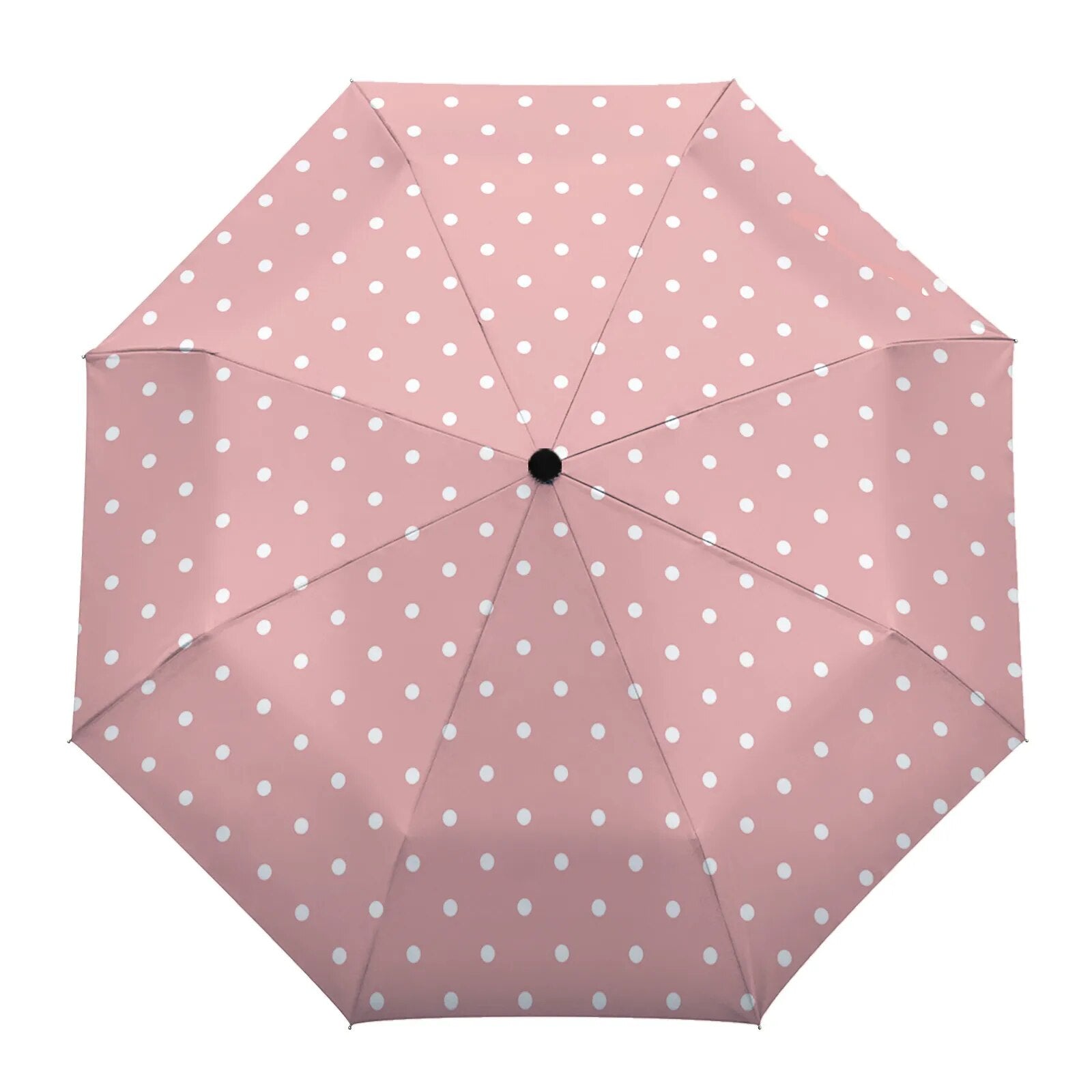 Dot Red Beige Fully-automatic Rain Umbrella, showcasing a stylish design with eight sturdy ribs and a compact folding mechanism.