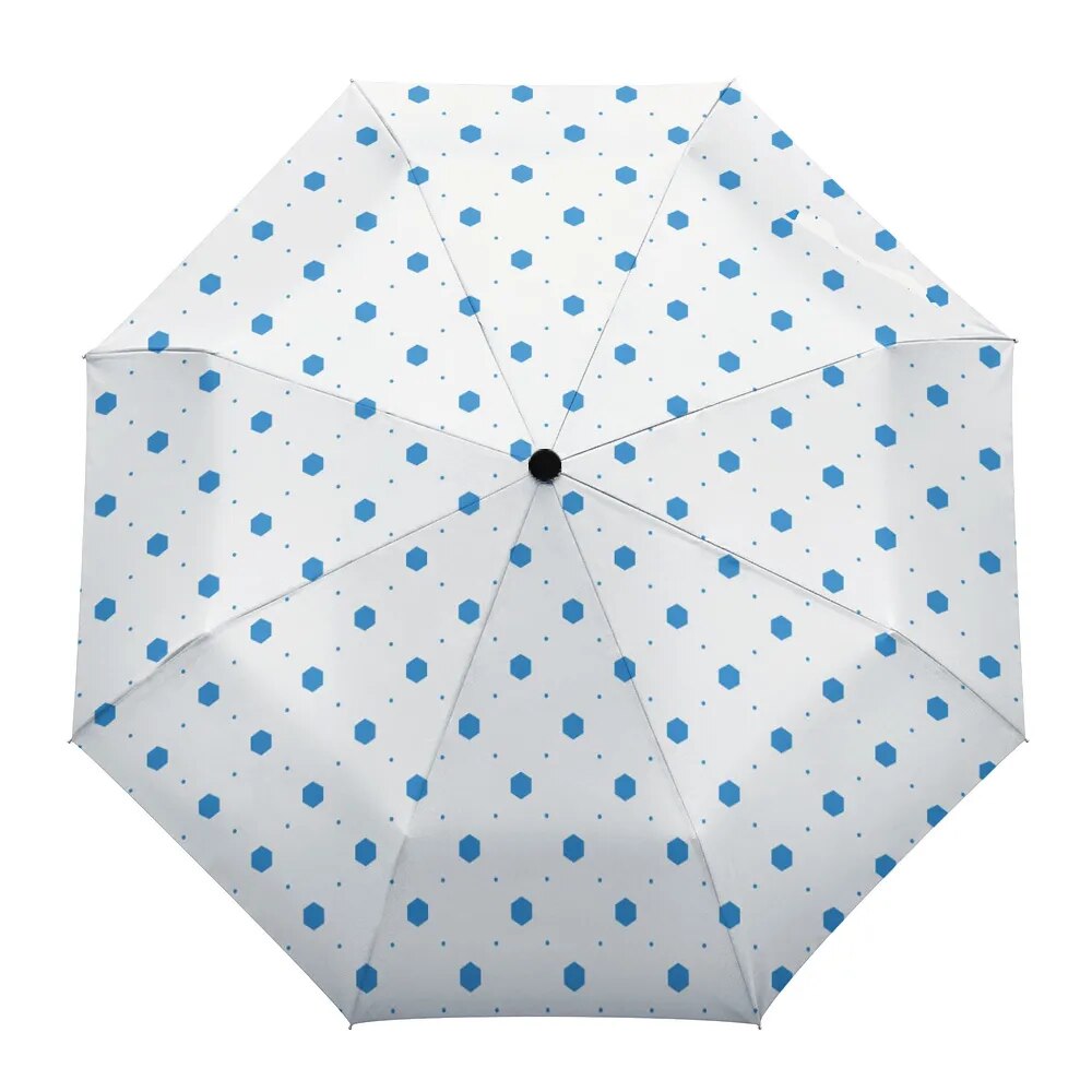 Dot Red Beige Fully-automatic Rain Umbrella, showcasing a stylish design with eight sturdy ribs and a compact folding mechanism.
